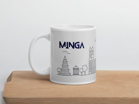 Bavarian Mug  Minga 4 Life , Munich Skyline print, grey & navy, - Glossy White, 11oz or 15 oz Hot on Sale