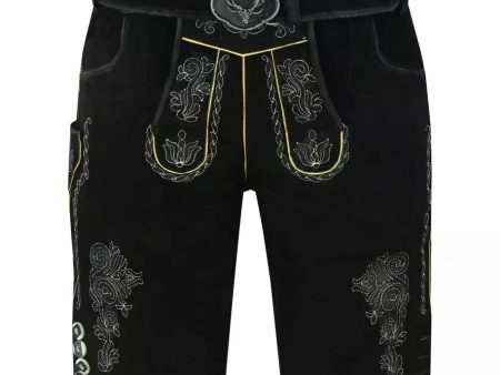 Bavarian Lederhose Ludwig, short with belt - Black Hot on Sale