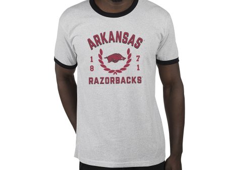 USCAPE University of Arkansas Academy Renew Short Sleeve Ringer, Ash Black For Cheap