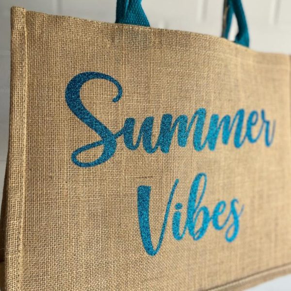 Borsa in Juta Manico Azzurro Summer Vibes Cheap