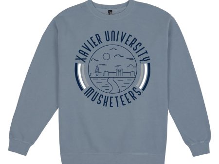 USCAPE Xavier University  90s Flyer Fleece Crewneck, Slate Blue Online