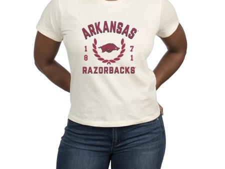 USCAPE University of Arkansas Academy High Waisted Tee, Vintage White Online Hot Sale