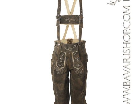 Men s Traditional Bavarian Lederhose  Karl , leather trousers, knee length, with braces - Vintage Brown For Sale