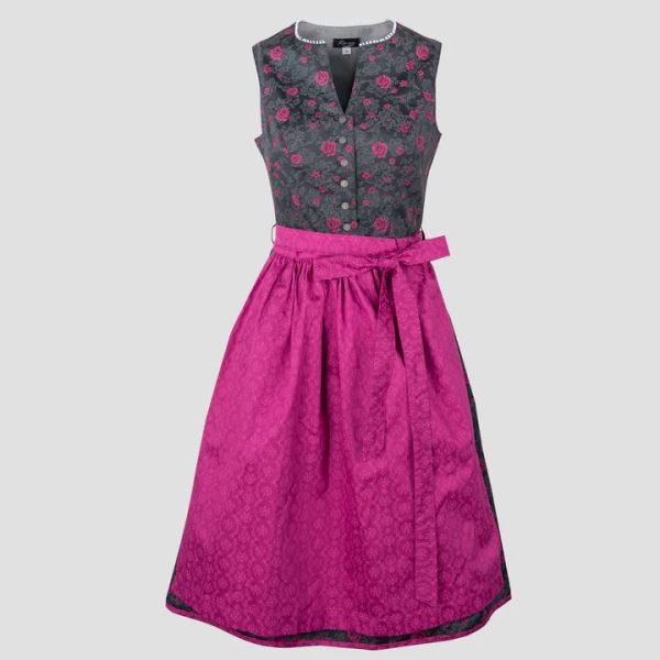 Bavarian Dirndl Dress Nadja, 2pcs - Dark grey, Pink Online Sale