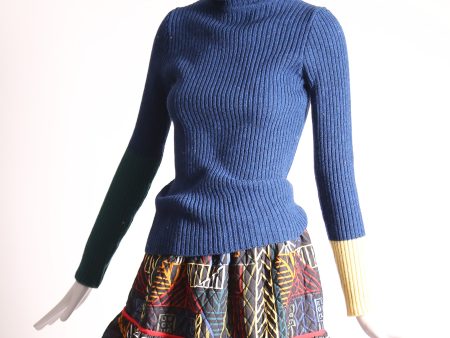 WOMEN S PATCHWORK RIBBED TURTLENECK For Sale