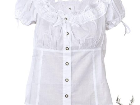 Women s Carmen style Bavarian blouse  Micha  with buttons - White on Sale