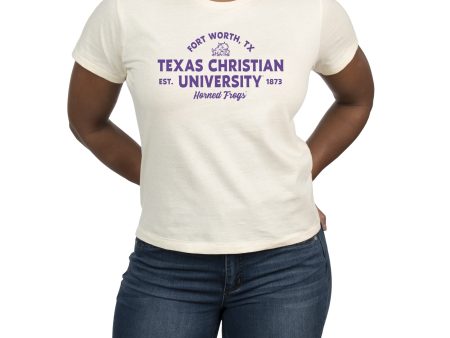 USCAPE Texas Christian University Banner High Waisted Tee, Vintage White Online Hot Sale