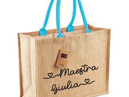 Borsa in Juta Manico Azzurro personalizzabile Regalo maestre fine anno Online