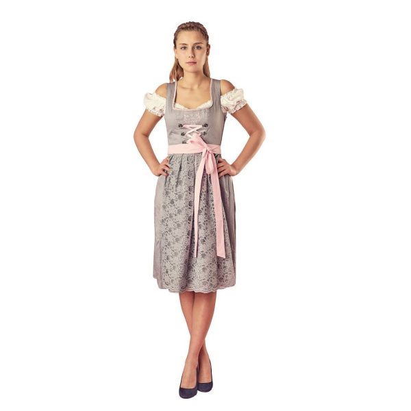 Bavarian Dirndl Dress Grazia, 3pcs - Light Grey, Blush pink Sale