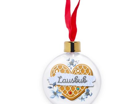 Transparent Bavarian Christmas Bauble, Retro Heart & Floral print  Lausbub , blue on Sale