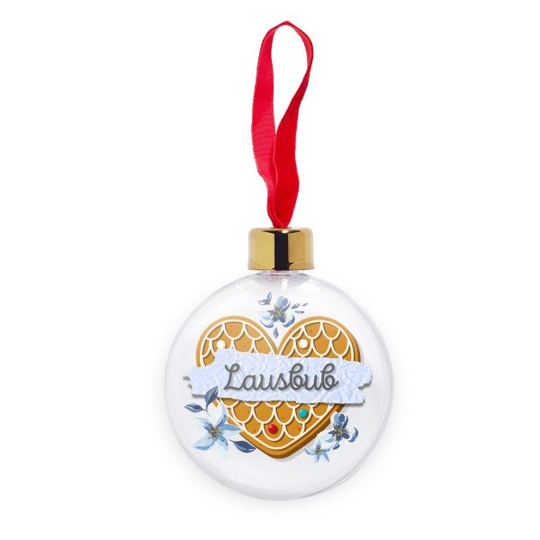 Transparent Bavarian Christmas Bauble, Retro Heart & Floral print  Lausbub , blue on Sale