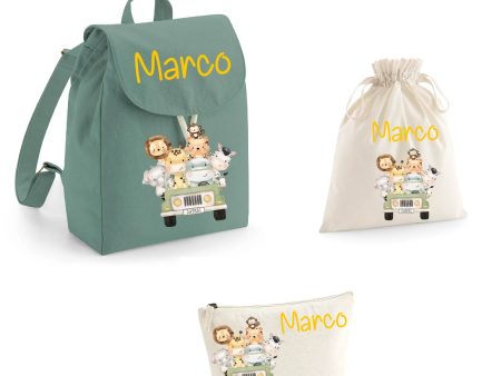 Set asilo Mini Zaino, Sacchetto cambi e beauty Safari Verde For Cheap