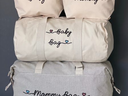 Borsone mamma, 1 borsone baby  e 2 Pochette con cuoricini Rosa Azzurro For Cheap