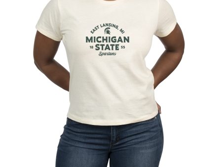 USCAPE Michigan State University Banner High Waisted Tee, Vintage White Supply