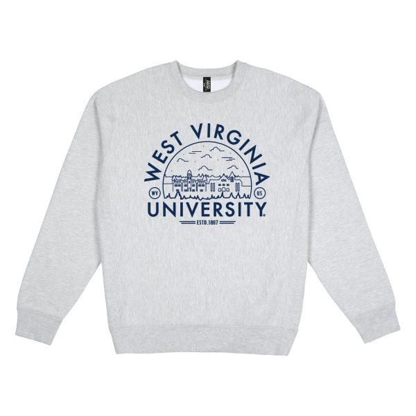 USCAPE West Virginia University Voyager Heavyweight Crewneck, Grey Heather on Sale