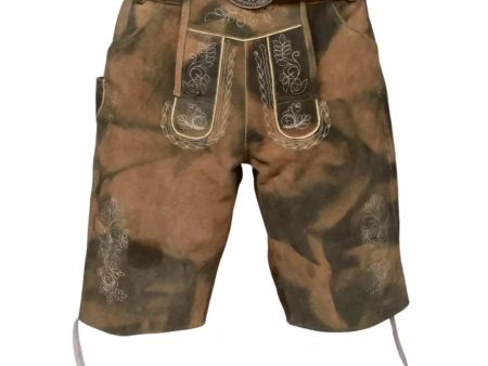 Bavarian Lederhose Siggi, short with belt - Antic Brown For Sale