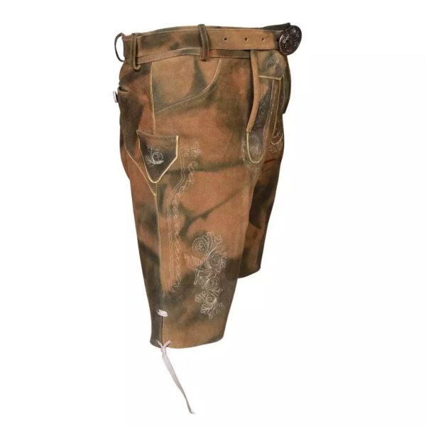 Bavarian Lederhose Siggi, short with belt - Antic Brown For Sale