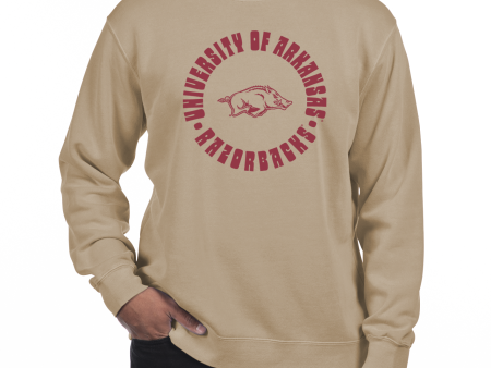 USCAPE University of Arkansas Radial Fleece Crewneck, Sandstone Discount