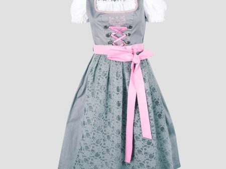 Bavarian Dirndl Dress Grazia, 3pcs - Light Grey, Blush pink Sale