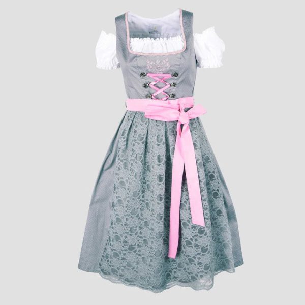 Bavarian Dirndl Dress Grazia, 3pcs - Light Grey, Blush pink Sale