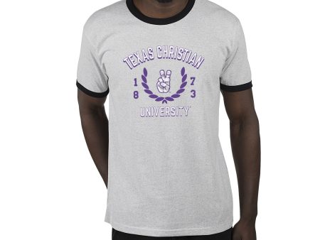 USCAPE Texas Christian University Academy Renew Short Sleeve Ringer, Ash Black Hot on Sale