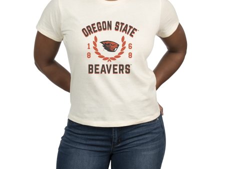 USCAPE Oregon State University Academy High Waisted Tee, Vintage White on Sale