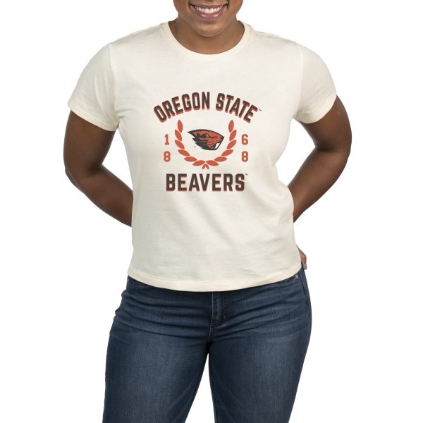 USCAPE Oregon State University Academy High Waisted Tee, Vintage White on Sale