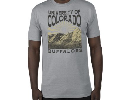 USCAPE University of Colorado Boulder Sunburst Renew Short Sleeve Tee, Stormy Grey Online Sale