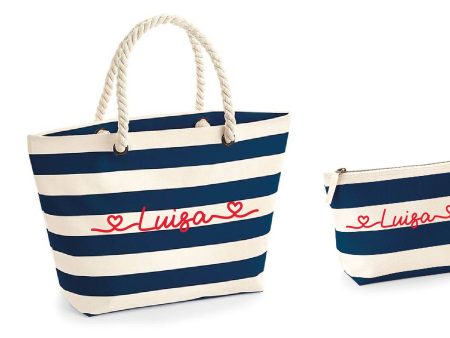 Borsa e pochette in cotone canvas a righe Blu personalizzabile Online Hot Sale