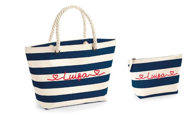 Borsa e pochette in cotone canvas a righe Blu personalizzabile Online Hot Sale