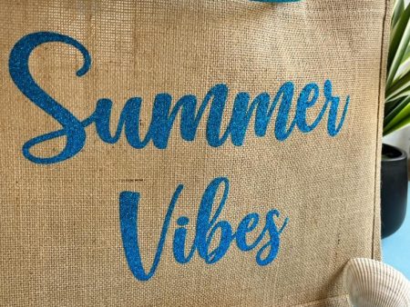 Borsa in Juta Manico Azzurro Summer Vibes Cheap