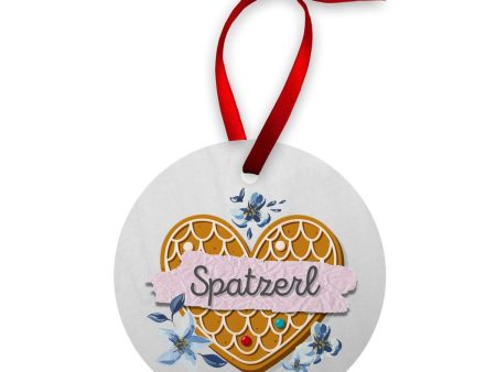 Bavarian Wood Ornament   Gift Tag, Retro Heart & Floral print  Spatzerl , pink For Cheap