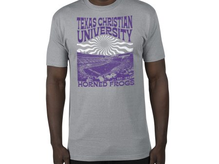 USCAPE Texas Christian University Sunburst Renew Short Sleeve Tee, Stormy Grey For Sale