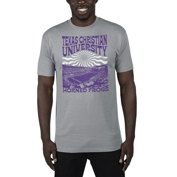 USCAPE Texas Christian University Sunburst Renew Short Sleeve Tee, Stormy Grey For Sale