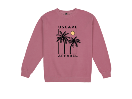 USCAPE Apparel Two Palms Fleece Crewneck, Maroon Hot on Sale