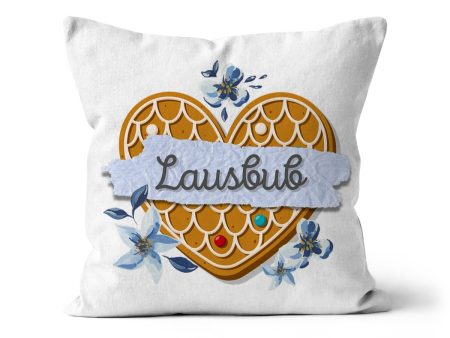 Bavarian Cushion, Retro Gingerbread Heart & Floral print  Lausbub , blue - incl. filling For Discount