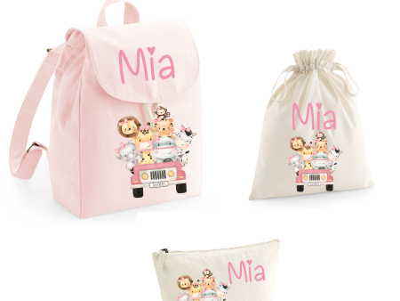 Set asilo Mini Zaino, Sacchetto cambi e beauty Safari Rosa For Discount