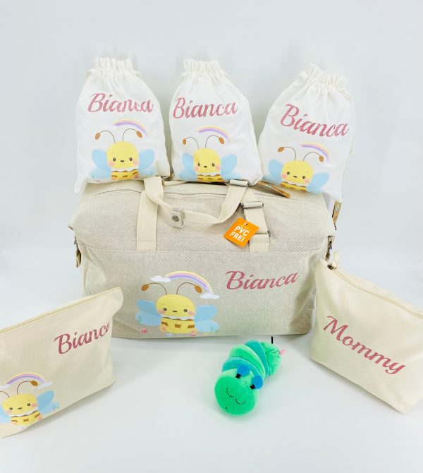 Borsone Apina, 2 pochette e 3 sacchi in cotone organico Discount